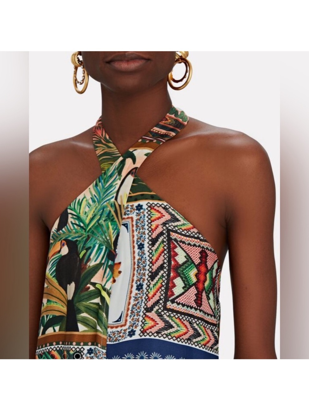 FARM Rio Multicolor Patchwork Halter Midi Dress with Fringe - Picture 3 of 3